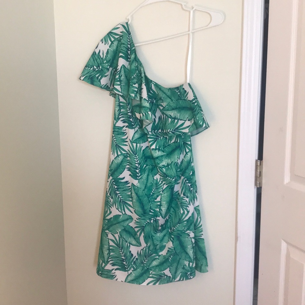 Gianni Bini Leaf Print one shoulder shift dress